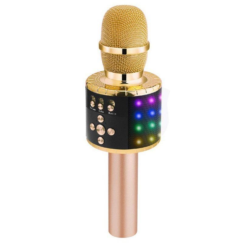 Wireless Bluetooth Microphone 3-in-1 Portable Handheld Karaoke Mic Speaker -Gold