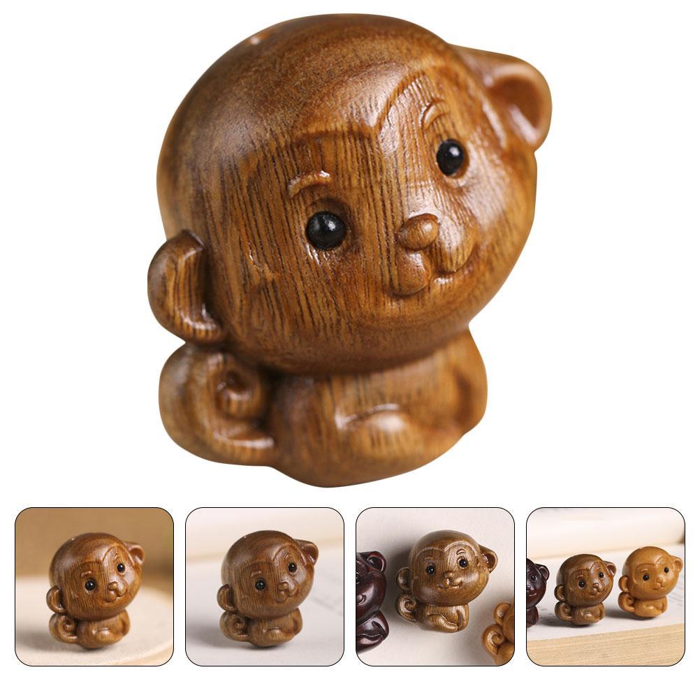 Monkey Ornament Decor Desk Chinese Zodiac Crafts Wooden Handmade Monkey Figurine Lucky Monkey Pendant