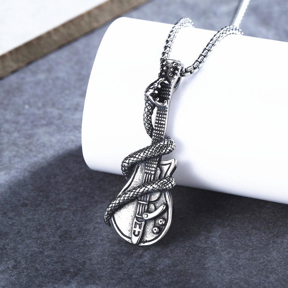 Snake Necklace Chain Men Guitar Stainless Steel Pendant Statement Mens Man