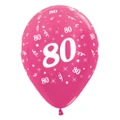 80th Birthday Metallic Fuchsia Latex Balloons 6 Pack