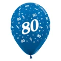80th Birthday Metallic Blue Latex Balloons 6 Pack
