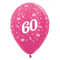 60th Birthday Metallic Fuchsia Latex Balloons 6 Pack