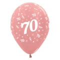 70th Birthday Metallic Rose Gold Latex Balloons 6 Pack