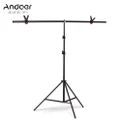 1.5 * 2m/4.9 * 6.5ft T-Shape Backdrop Stand Background Bracket Kit Aluminum Alloy Material Heavy Duty Portable Adjustable Height for Photography Video Studio with Spring Clip Black