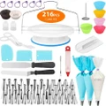 Cake Decorating Supplies, 216 Pcs Baking Set with Revolving Cake Turntable, 48 Cake Decorating Tips, Silicone Piping Bag, Muffin Cup Mold, Cake Baking Supplies Kit