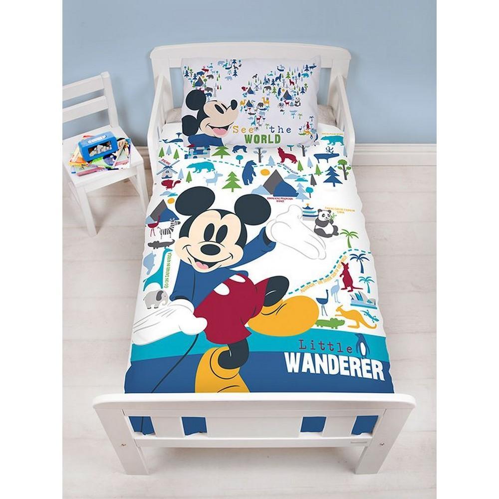 Disney Wanderer Mickey Mouse Duvet Cover Set (White/Blue/Green) (Junior)