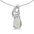 10k White Gold Oval Opal And Diamond Pendant