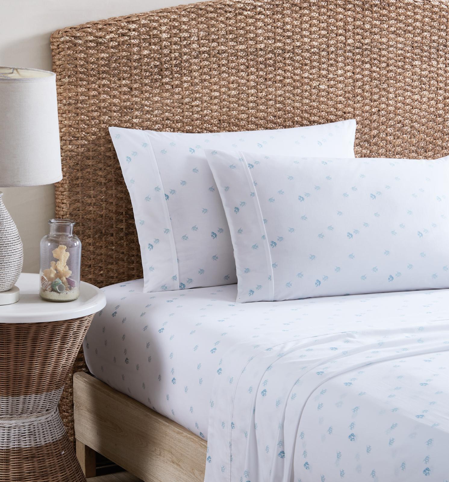 Tommy Bahama Angel Fish Cotton Double Size Bed Sheet Set/2x Pillowcase Waterfall