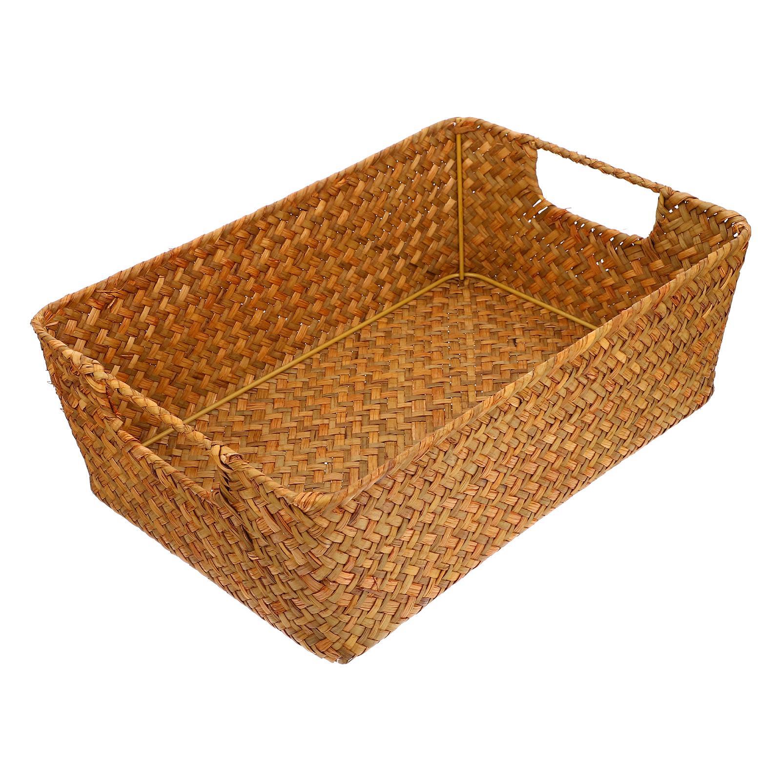 Rattan Round Waste Basket Kitchen Storage Box Fruit Tray Lid Shelf