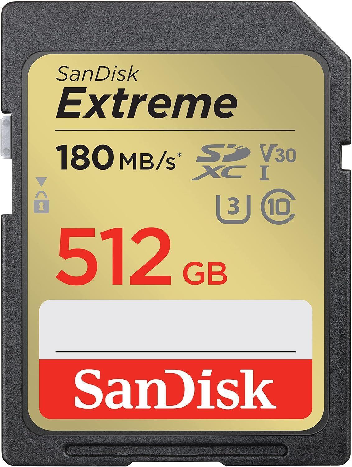 Sandisk Extreme SD Card 512GB Memory Card DSLR 4K UHD Video Camera SDSDXVV-512G