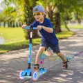 Advwin Kids Scooter Folding Kick Scooter 4 Adjustable Height with Music Light Up Wheel Scooter Lean to Steer for Ages 3-12 Blue