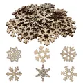 50pcs Wooden Snowflakes Christmas Unfinished Snowflakes Wood Gift Tags DIY Snowflake Cutouts Shapes Craft Tree Hanging Ornaments for Projects Decoration