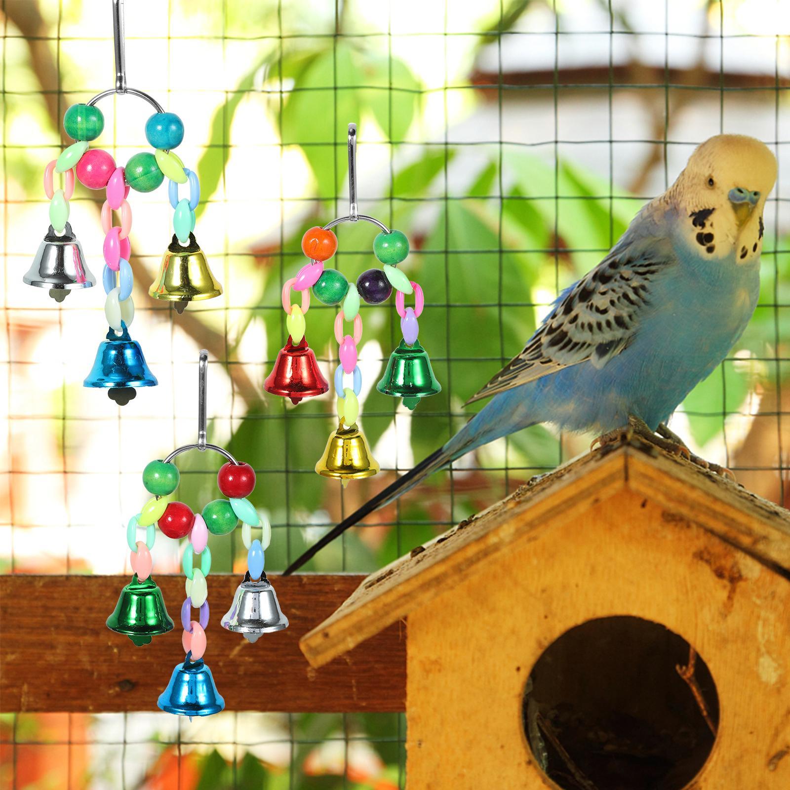 Metal Bird Tearing Toy Bell Pendant Parakeet Toys Parrot Bell Toys Parrot Toys Large Birds Parrot Colorful Beads Bell 3 Pcs
