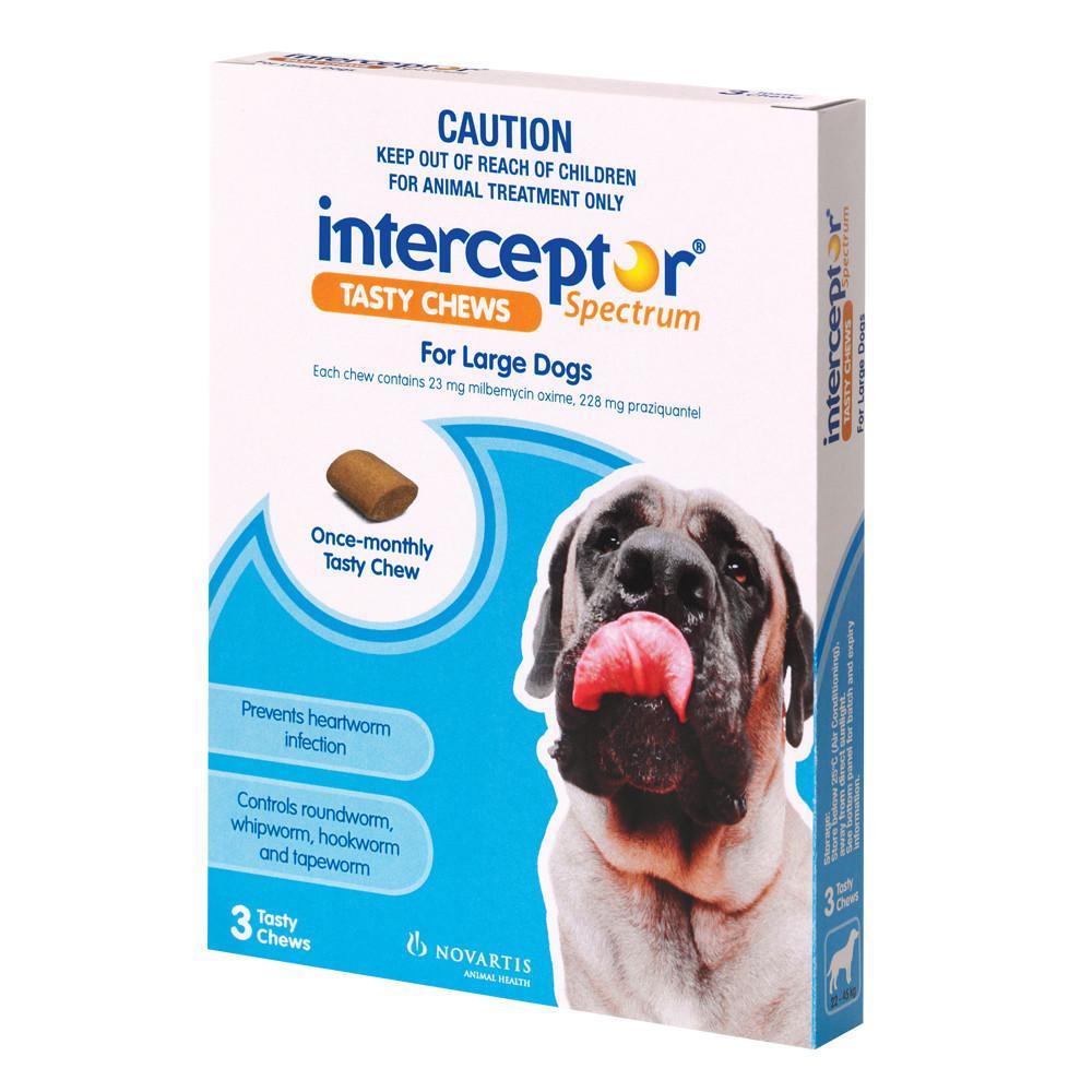 Interceptor(TM) Spectrum Heartworm & Worms for Dogs 22 - 45kg - 3 Pack
