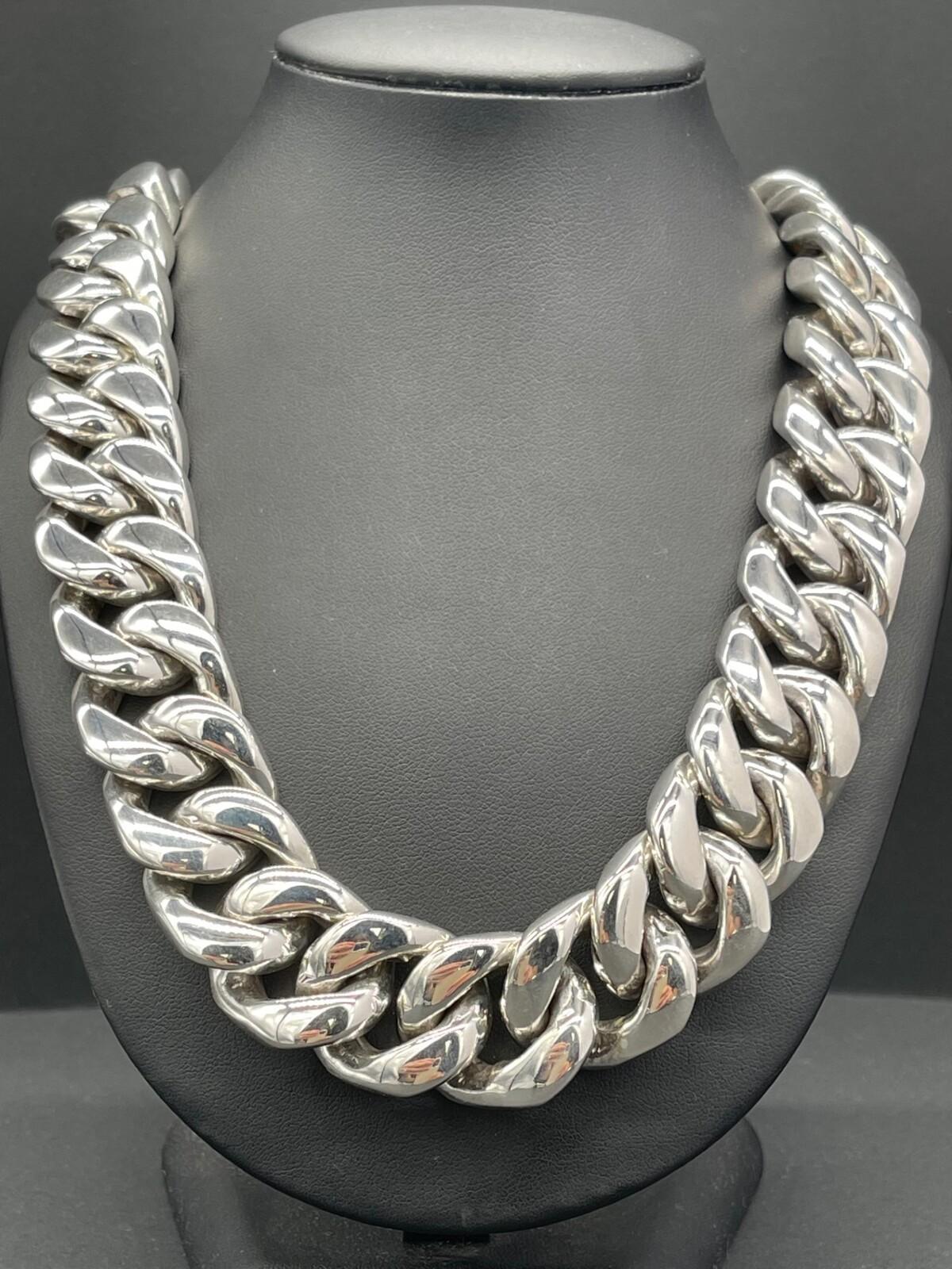 Mens 925 Solid Stirling Silver Chunky Cuban Link Necklace (NEW)