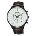 PULSAR Men's Chronograph PT3895X1 Stainless Steel Leather Strap Watch Band Replacement - Black, Men's