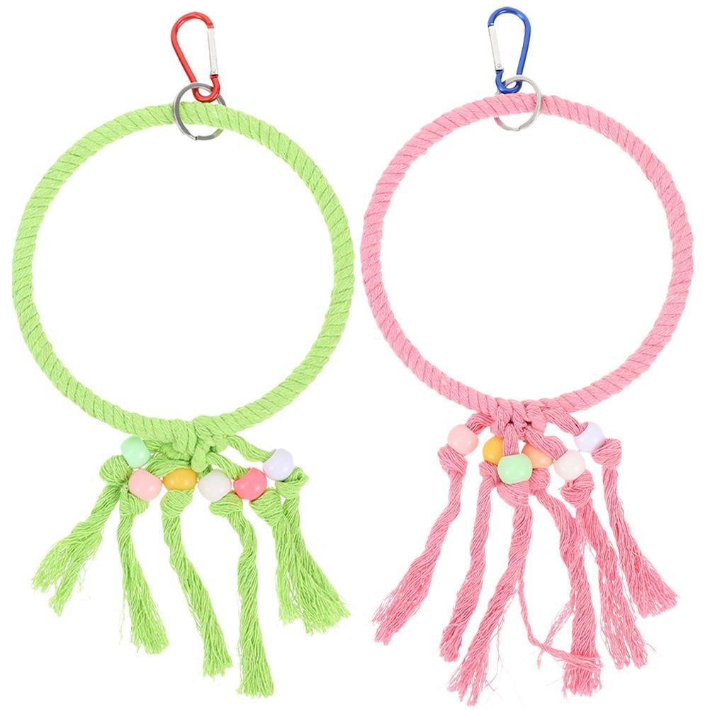 2 Pcs Parrot Stand Perch Bird Chew Cotton Rope Hanging Swing Tiger Skin Peony Standing Rod Rack