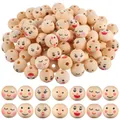 100pcs Wood Beads Smile Face Beads Loose Beads Jewelry Making Beads Necklace Beads with Holes