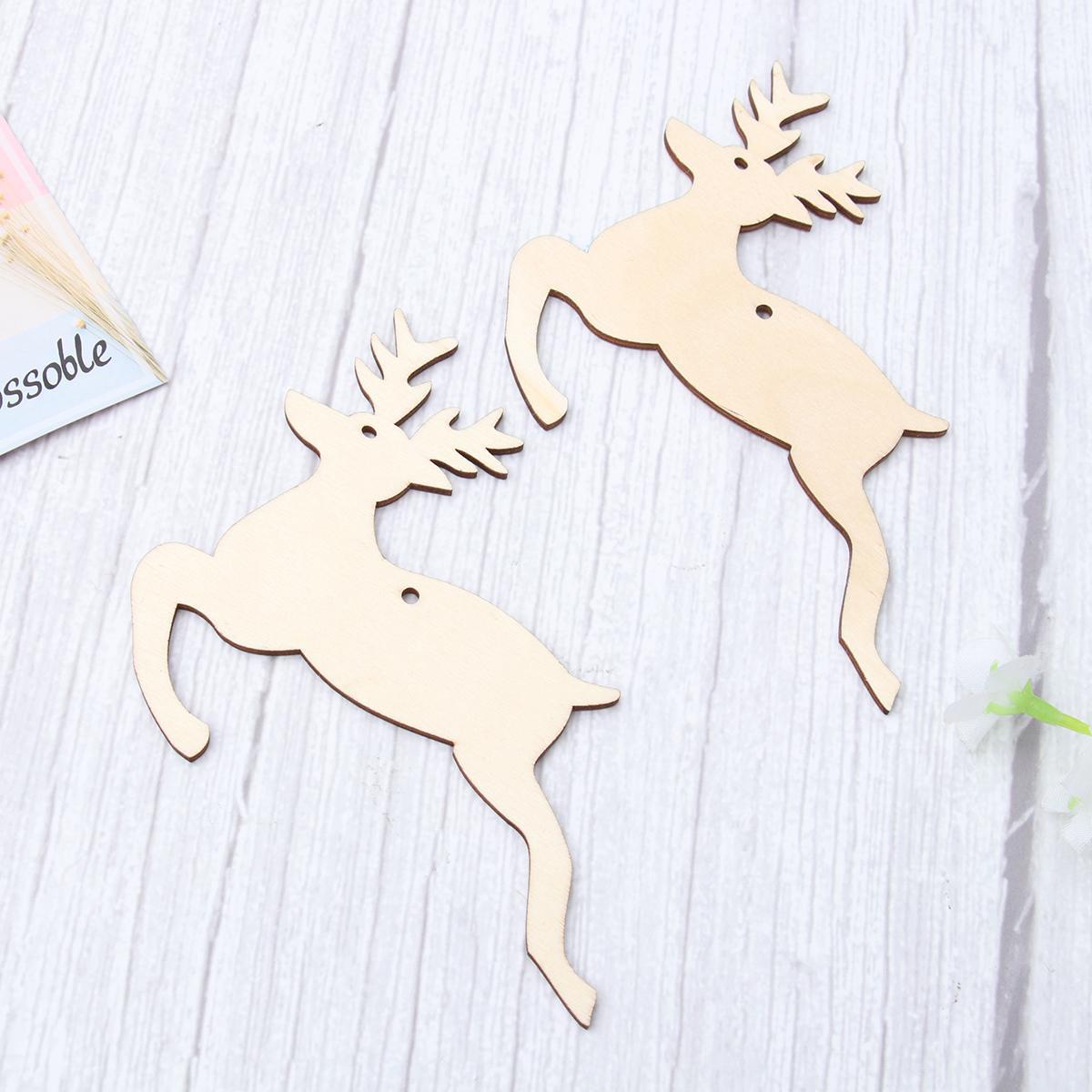 10pcs Wooden Chip Christmas Reindeer Wood Ornaments Creative Accessories Unfinished Wood Ornaments for DIY Christmas Hanging Decoration