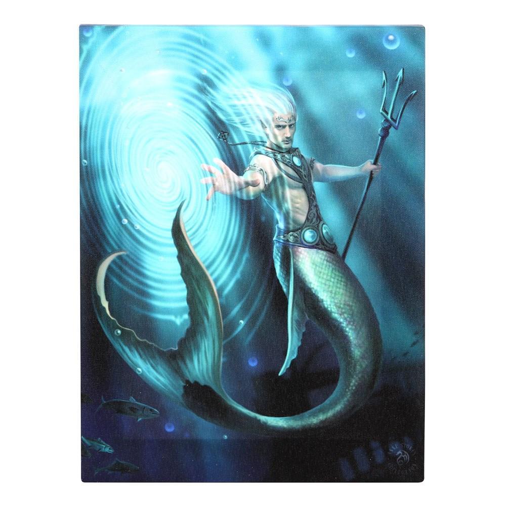 Anne Stokes Water Elemental Wizard Canvas Plaque (Light Blue/Navy) (25cm x 19cm)