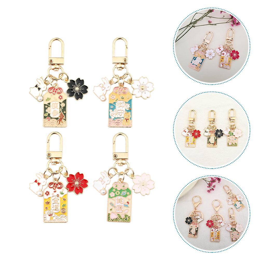 4pcs Japanese Style Key Chains Japanese Style Keychains Decorative Cherry Blossoms Key Ring Hanging Pendants
