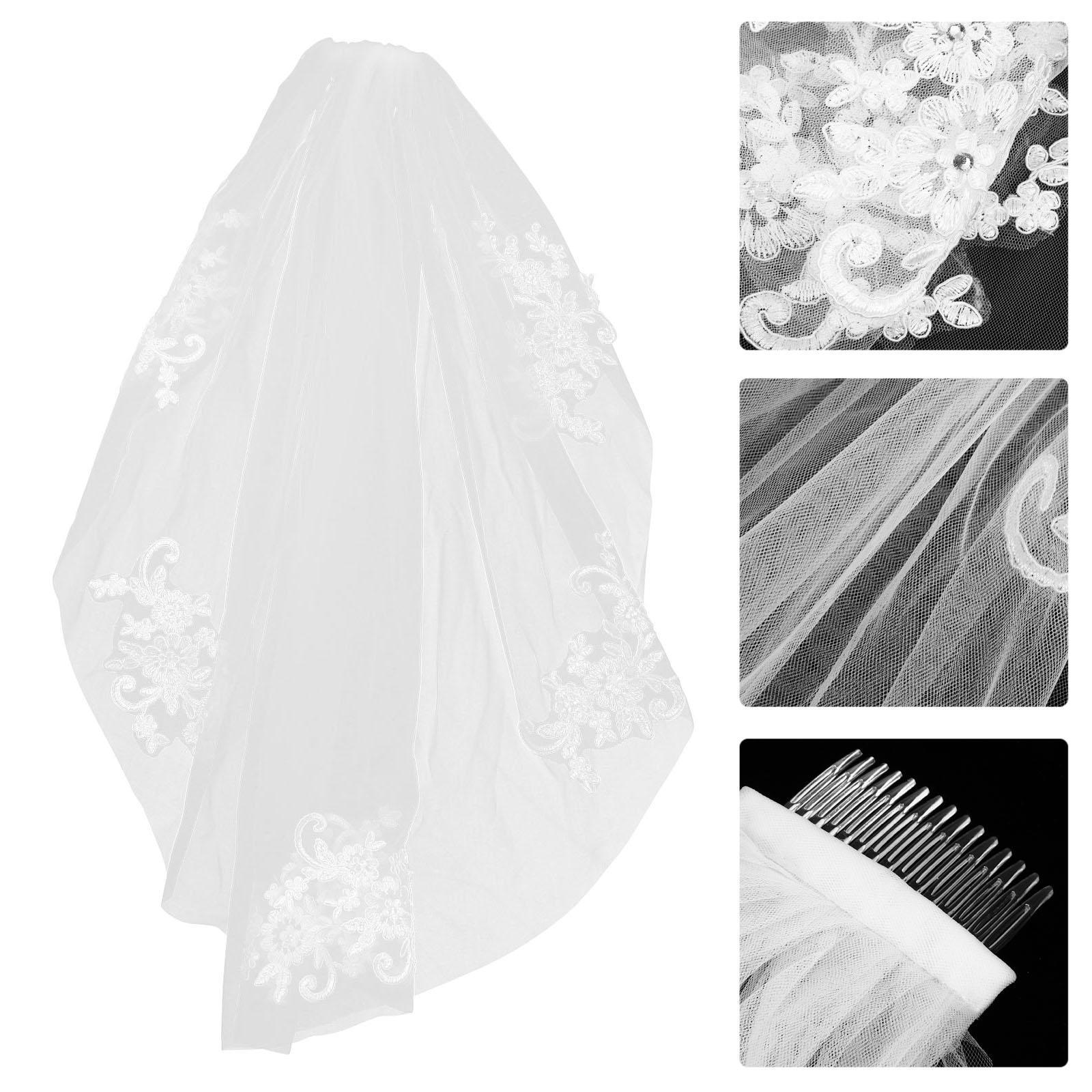 Bridal Veil Lace Wedding Cathedral Floral Applique Flower Girl Dresses Single Layer Veils Brides White