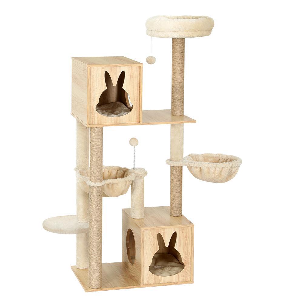 i.Pet Cat Tree Tower Scratching Post | Wood Bed Condo Toys House | 141cm