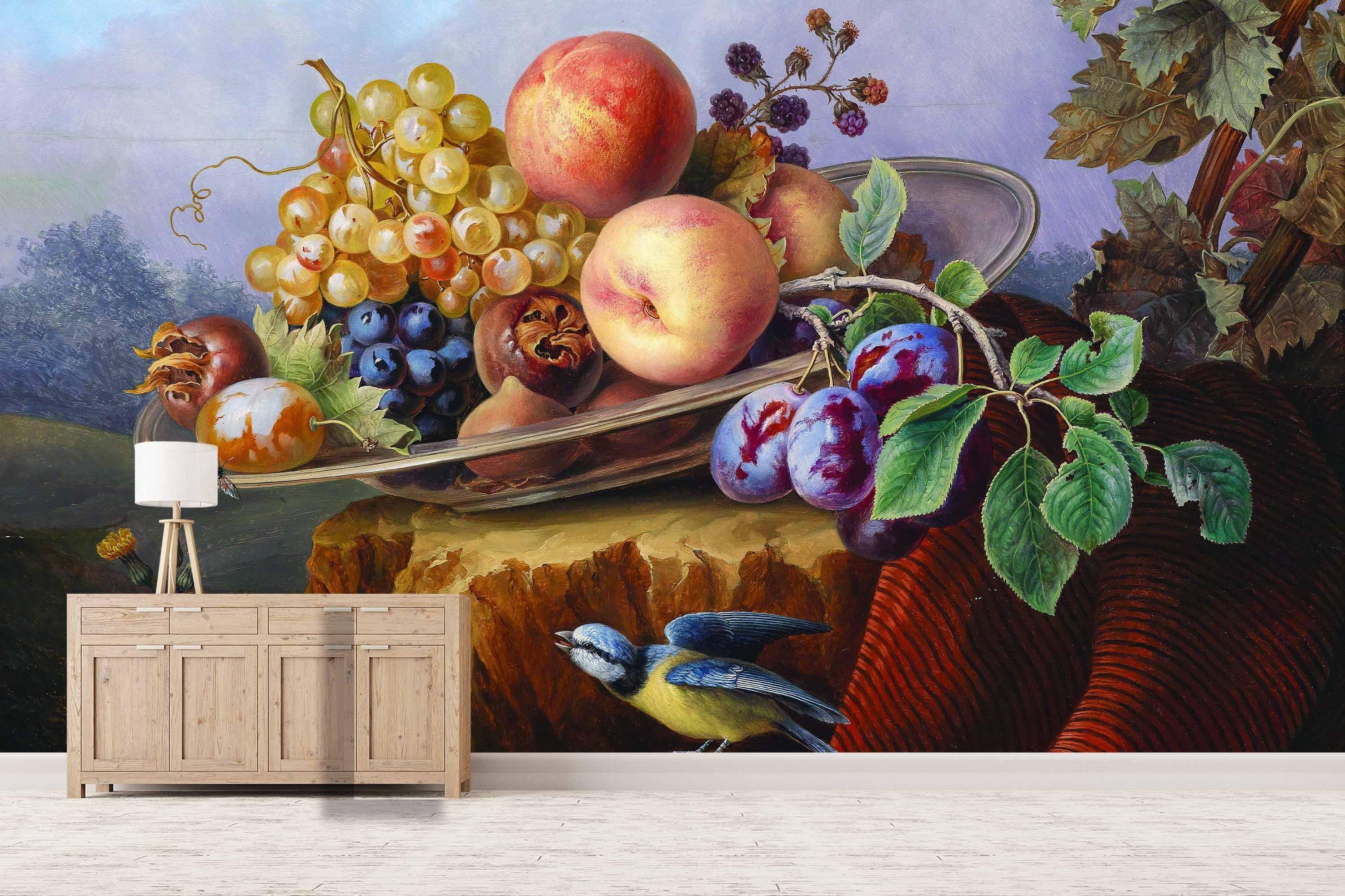 3D grape apple fruits wall mural wallpaper 08