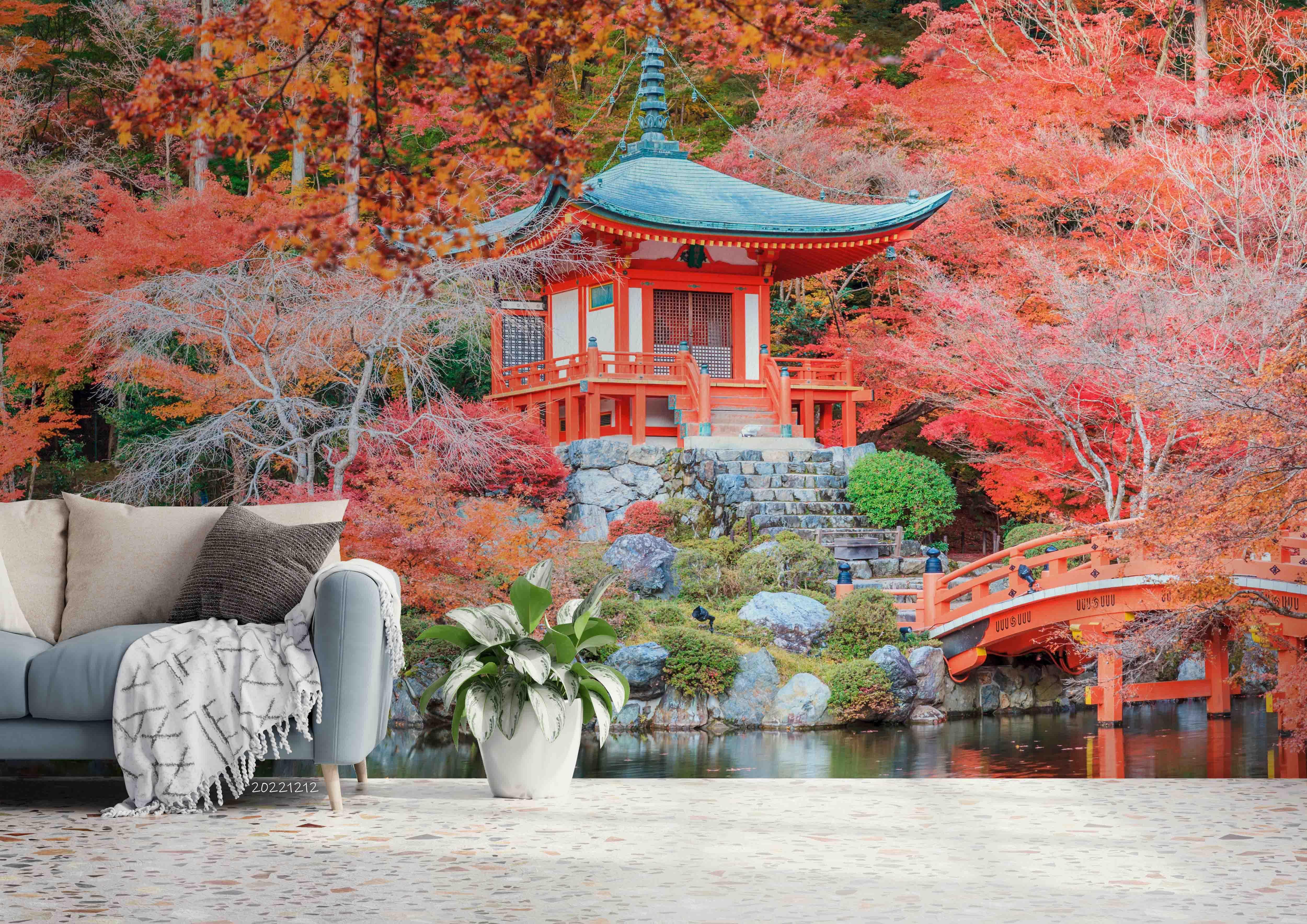3D Japanese Temple Autumn Landscape Wall Mural Wallpaper GD 1759