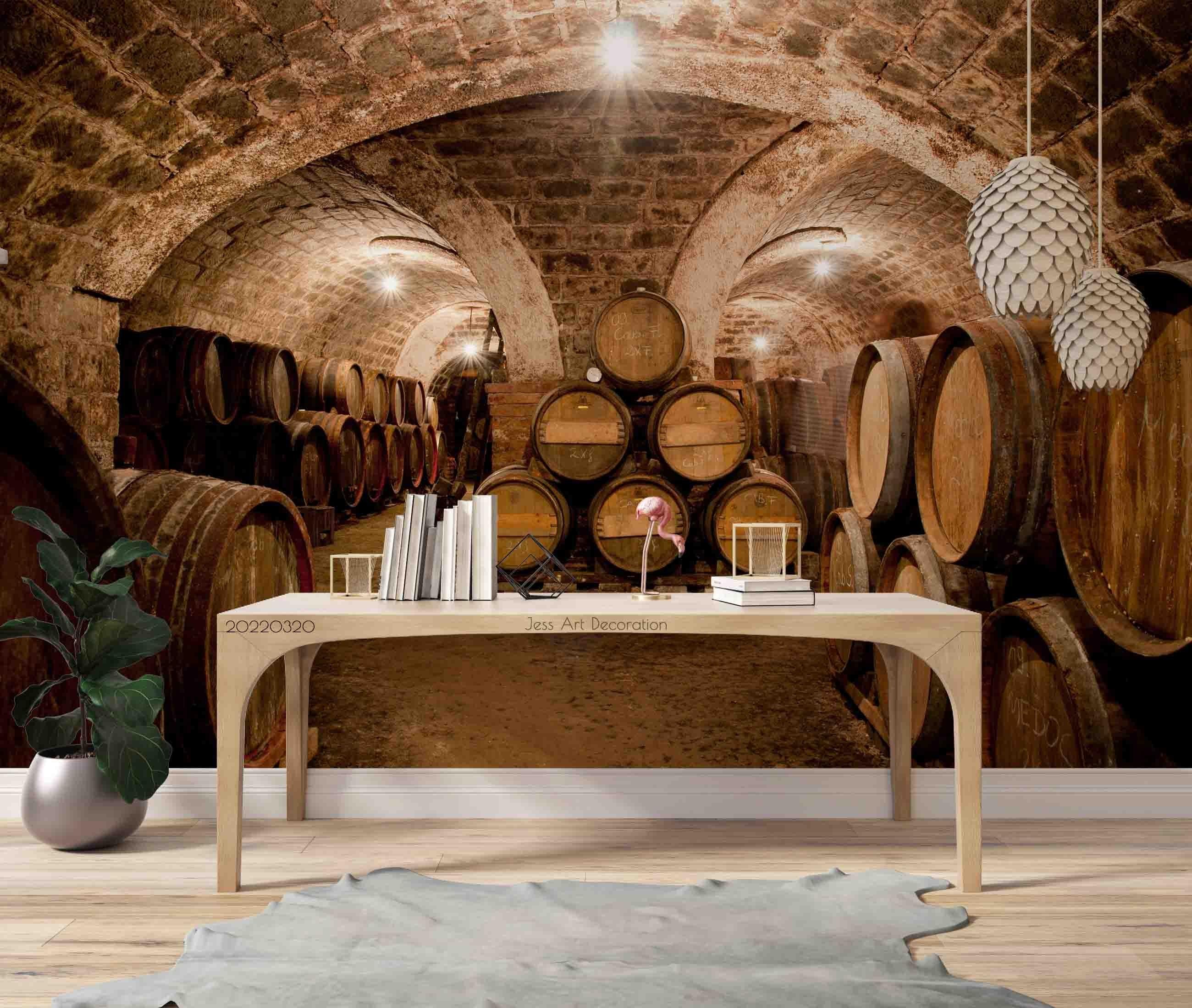 3D Wine Cellar Barrel Vaulted Space Wall Mural Wallpaper GD 3718