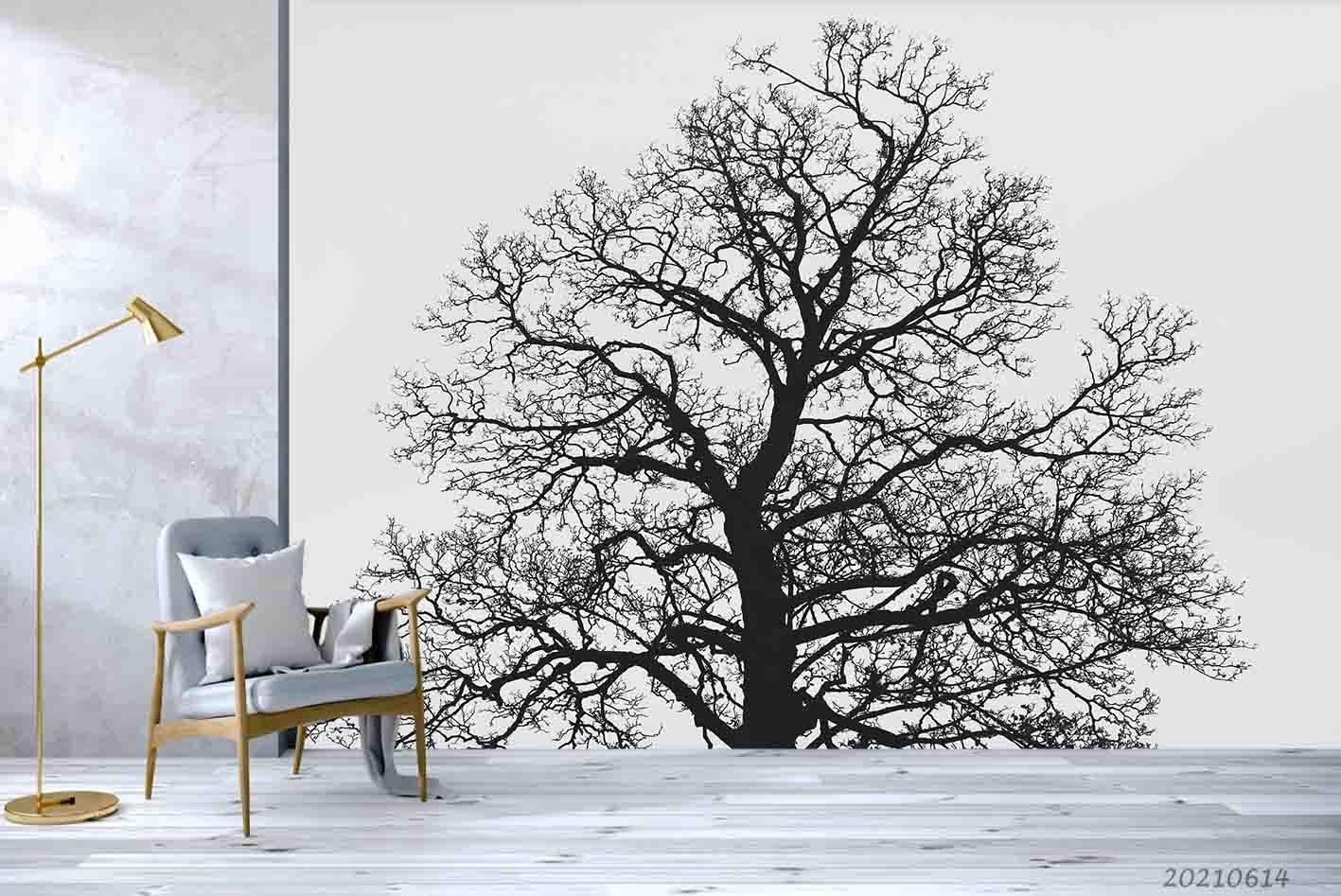 3D Withered Tree Silhouette Wall Mural Wallpaper SWW2386