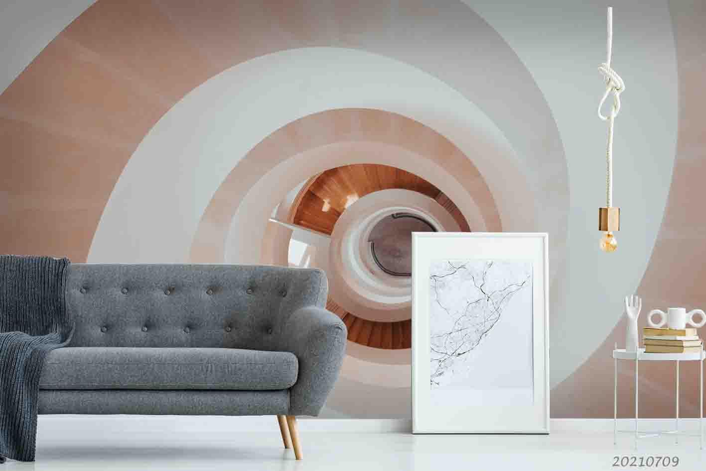 3D Wooden Texture Spiral Stairs Wall Mural Wallpaper SWW4341
