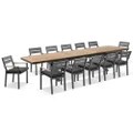 Austin Outdoor 3M - 3.8M Extension Teak Timber And Aluminium Table With 12 Capri Dining Chairs - Outdoor Aluminium Dining Settings
