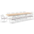 Austin Outdoor 3M - 3.8M Extension Teak And Aluminium Table With 12 Kansas Dining Chairs In Sunbrella - Outdoor Aluminium Dining Settings