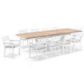 Austin Outdoor 2.2M - 3M Extension Teak Timber And Aluminium Table With 10 Capri Dining Chairs - Outdoor Dining Settings