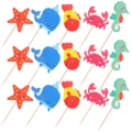 24pcs Cake Toppers Marine Animal Cake Picks Adorable Cake Decors Party Accessories