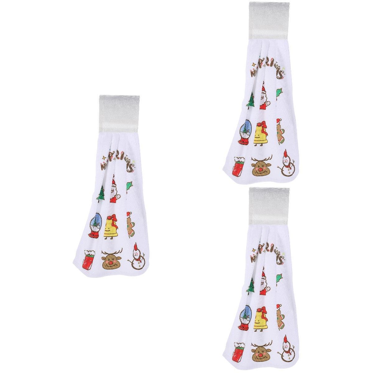 3 Count Christmas Tea Towels Xmas Hand Fingertip Festival Home Hanging Bath Microfiber White