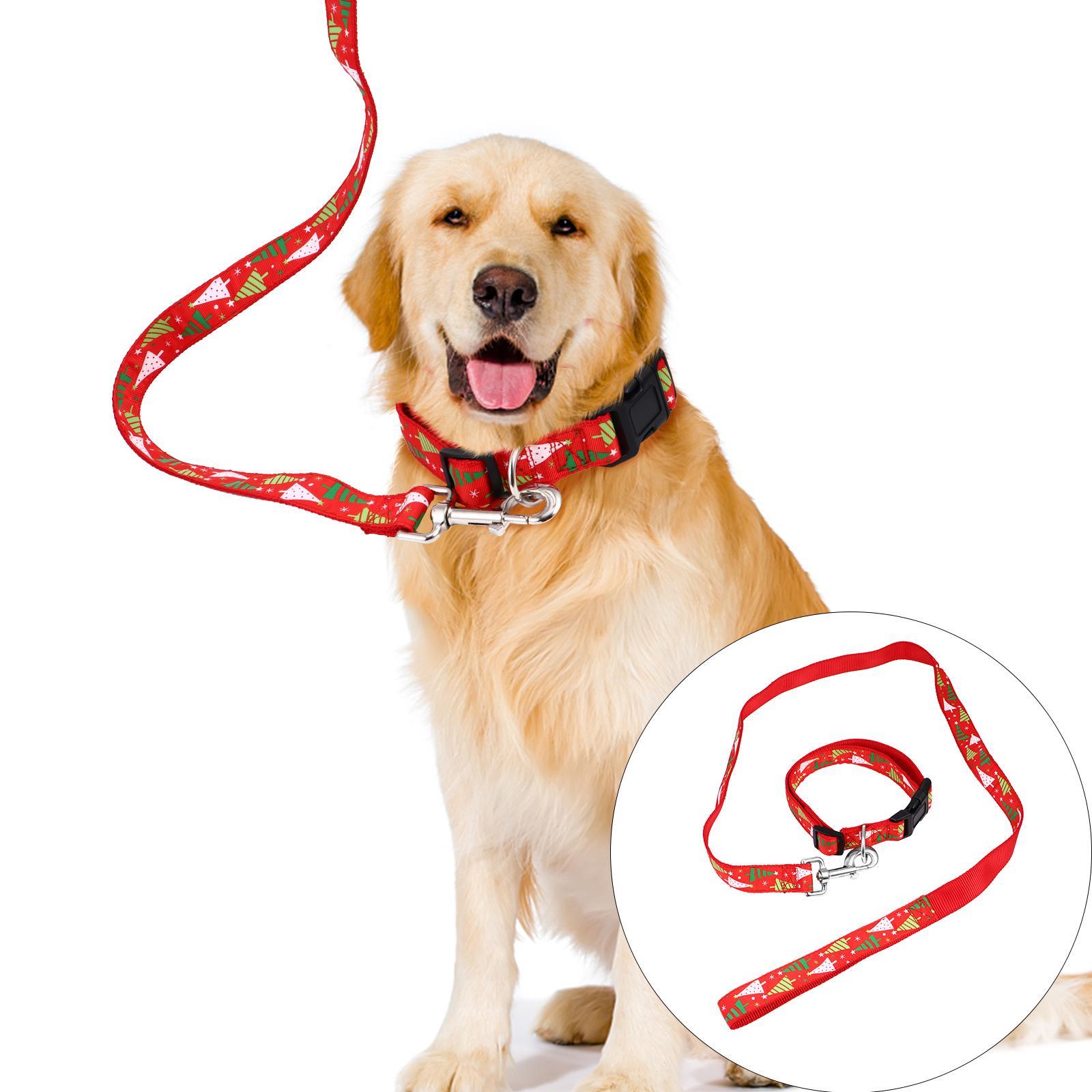 1 Set Xmas Pet Collar Leash Dog Necklace Lead Pet Christmas Costume Photo Prop