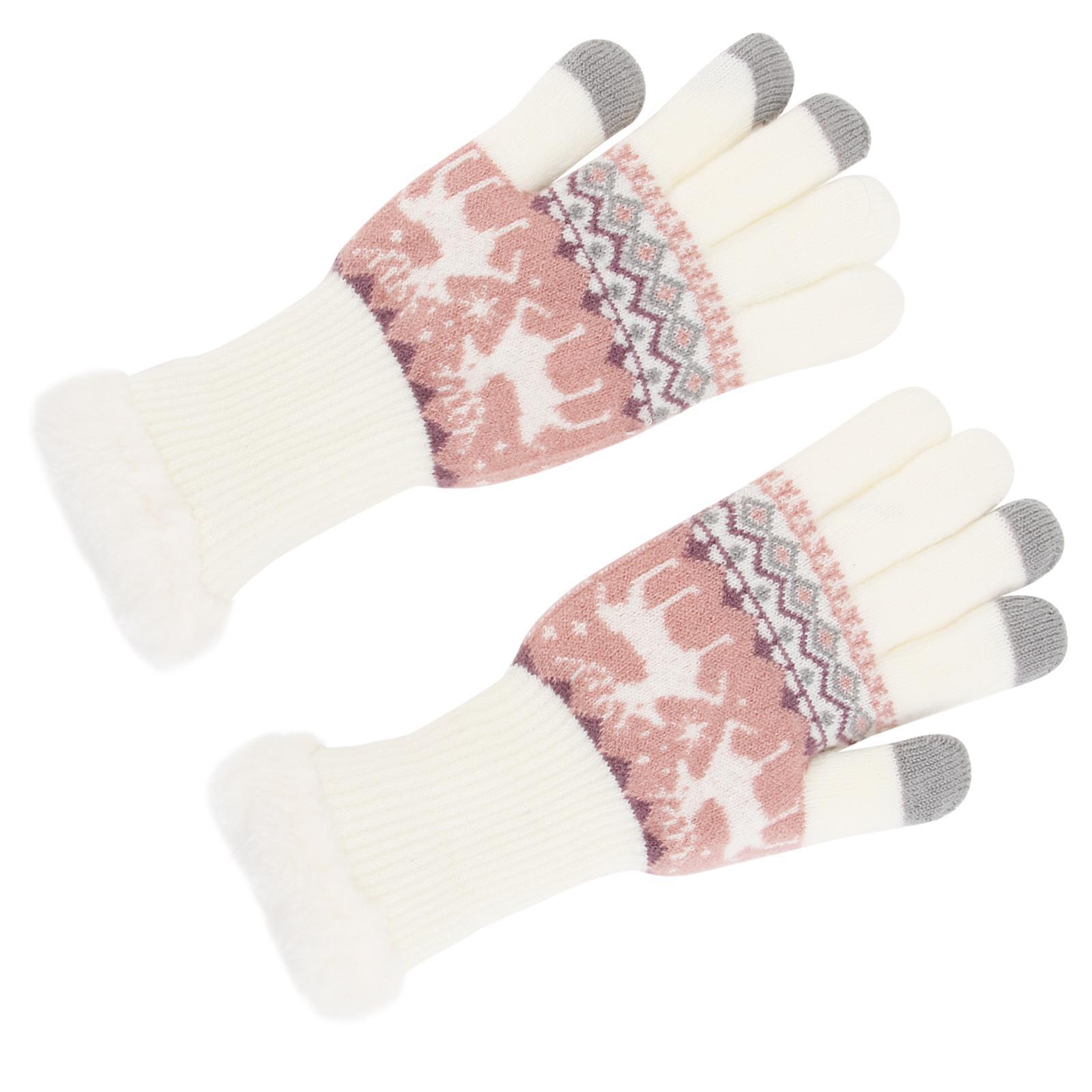 Christmas Holiday -finger Gloves Kids Snow Warm Mitten Texting Winter Stretch Woman White