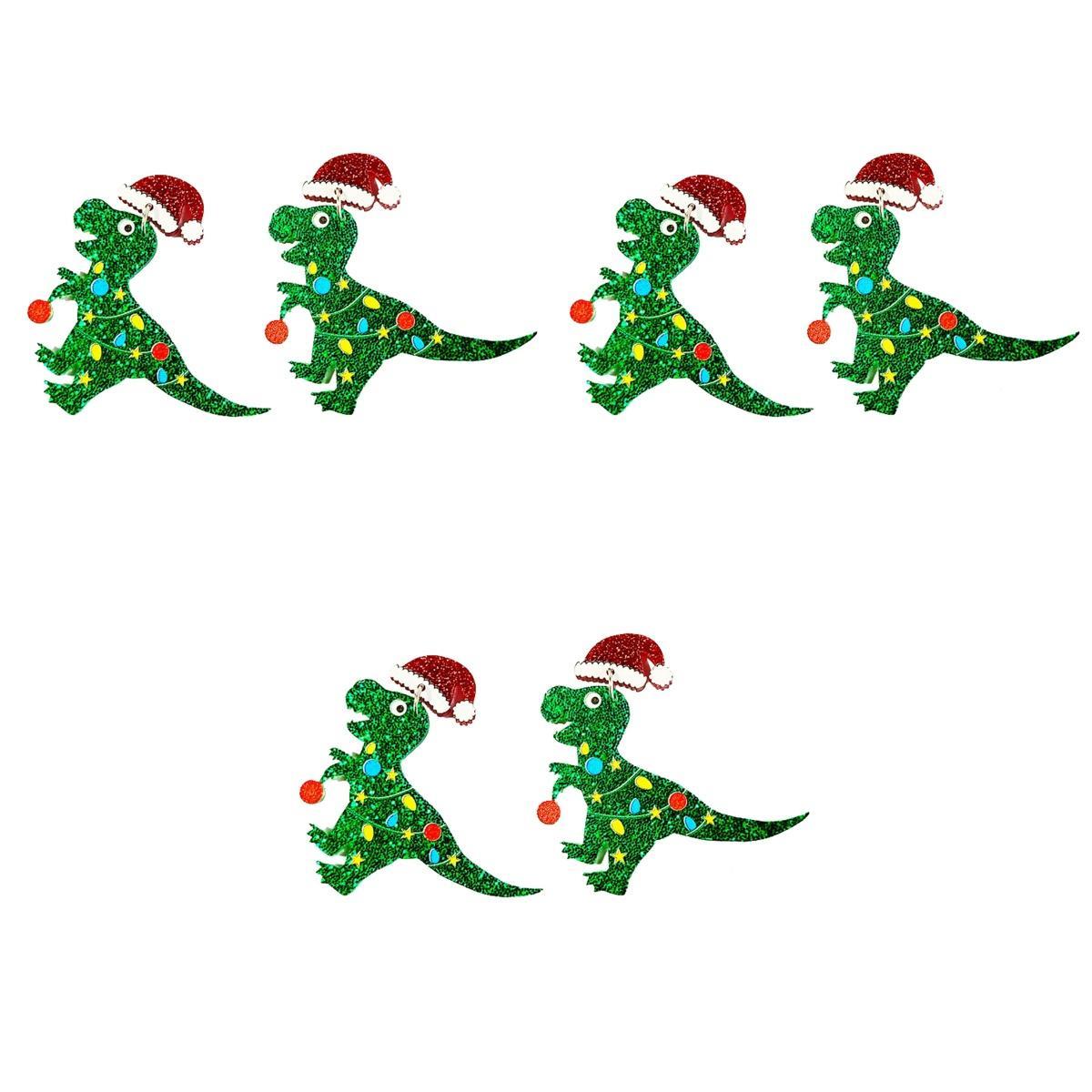3 Pairs Lovely Dinosaur Earrings Pendants Creative Christmas Ear Ornaments Decor