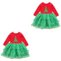 2 pcs Christmas Gauze Dress Festive One-piece Dress Christmas Party Skirt