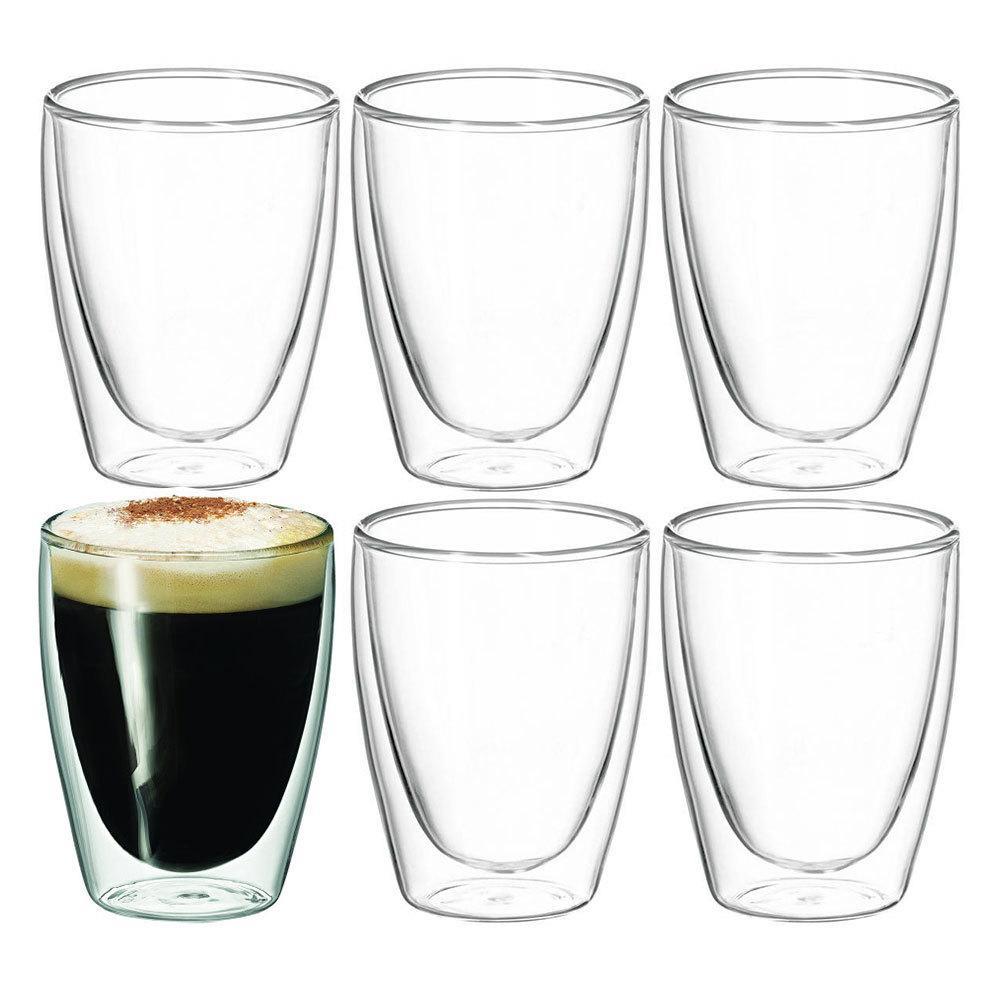 6pc Avanti Caffe Twin Wall Glasses 250Ml/Coffee/Tea/Cafe/Chai/Latte/Drink/Glass