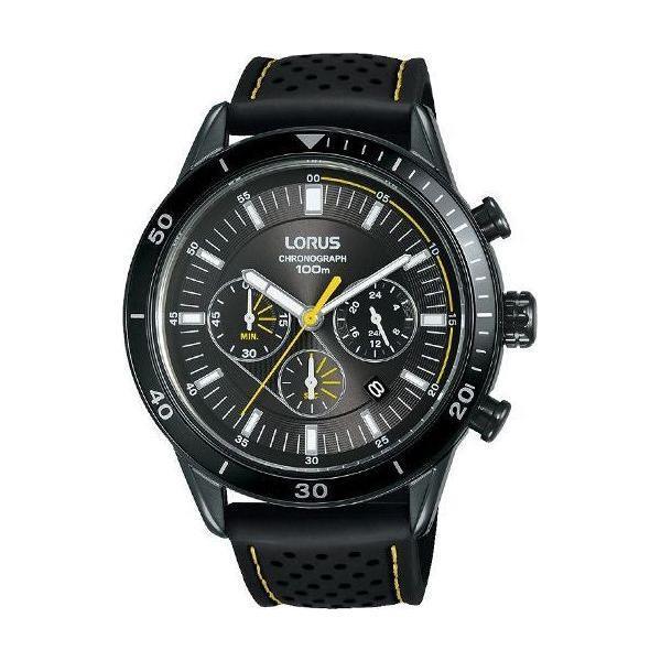 Lorus Sports Men's Black Leather Strap Chronograph Quartz Wristwatch - Model XYZ123, 10 ATM Water Resistant