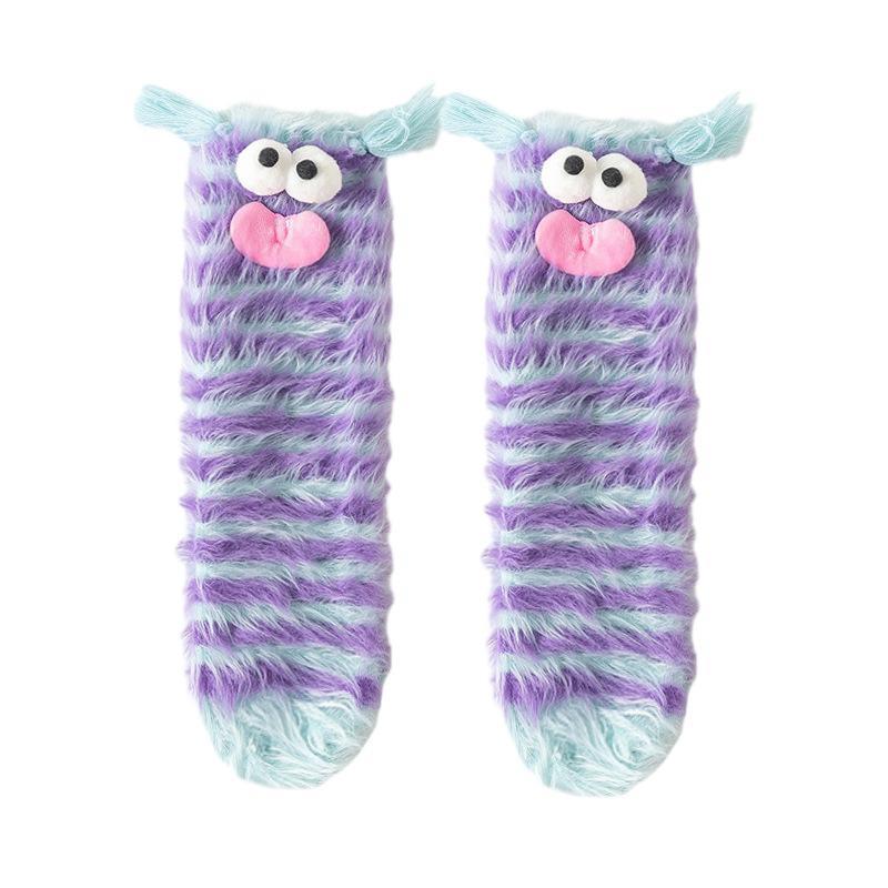 Goodgoods Ladies Warm Cozy Fluffy Cartoon Monster Socks Coral Velvet Winter Funny Cozy Socks