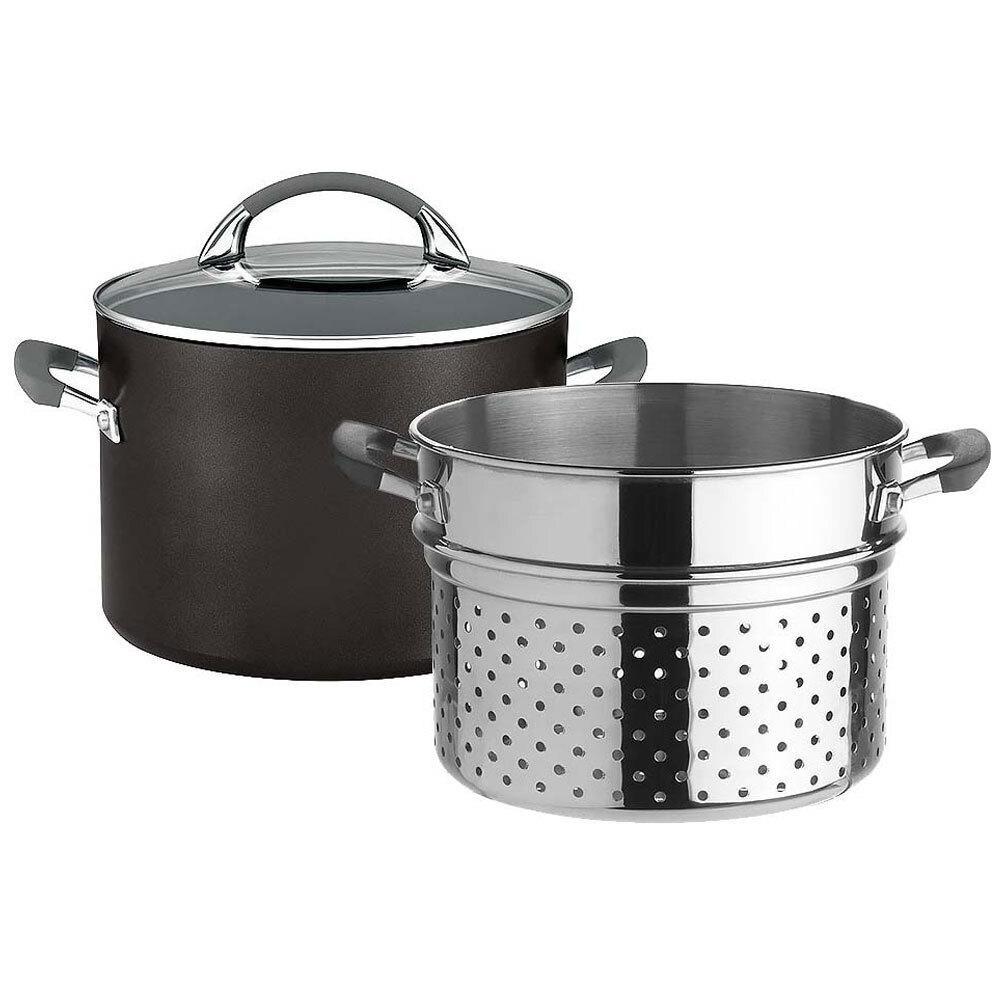 Anolon Endurance+ 24cm/7.6L Stockpot Kitchen Soup Pot w/ Pasta Insert/Lid Black