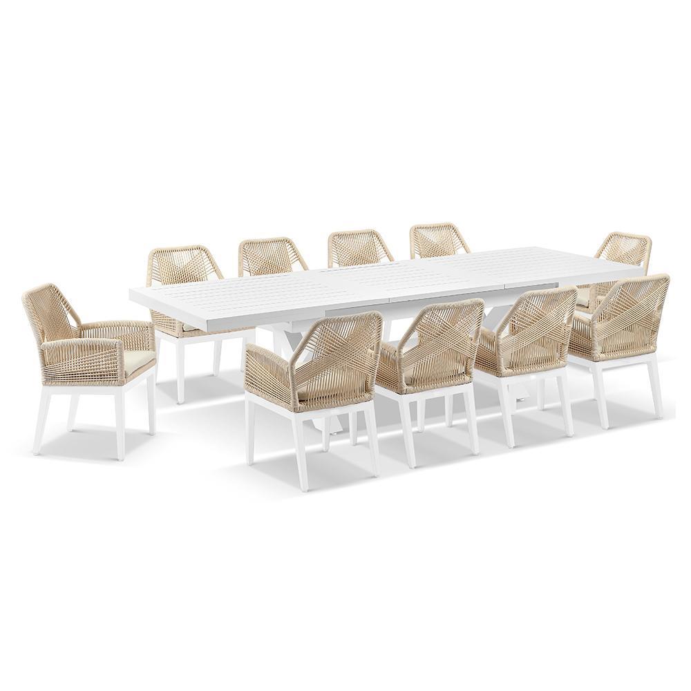 Austin Outdoor 2.2M - 3M Extension Aluminium Table With 10 Hugo Rope Dining Chairs - Outdoor Dining Settings