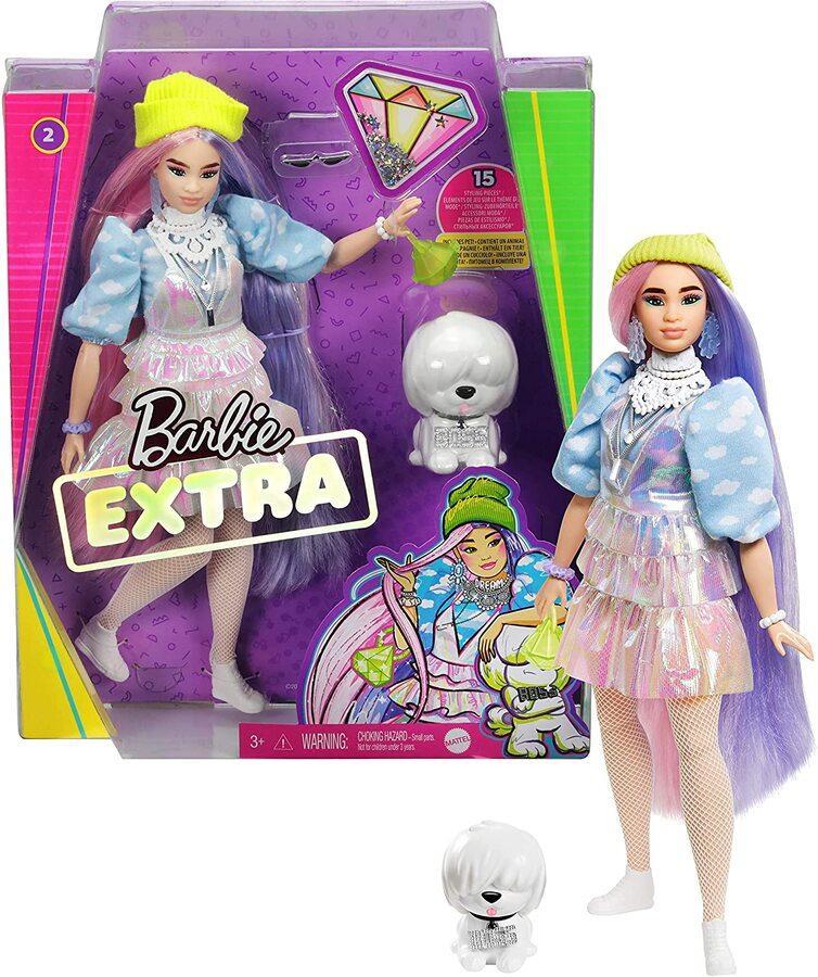Barbie Extra Doll #2 in Shimmery Look with Pet Puppy