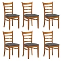 【Sale】Linaria Dining Chair Set of 6 Crossback Solid Rubber Wood Fabric Seat - Walnut