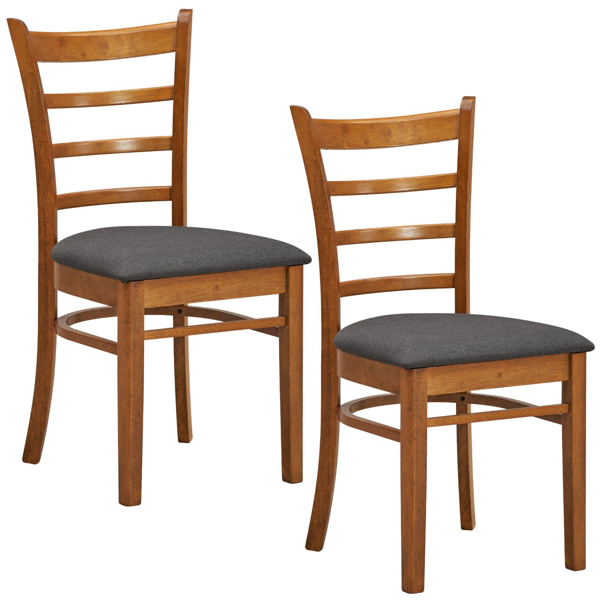 【Sale】Linaria Dining Chair Set of 2 Crossback Solid Rubber Wood Fabric Seat - Walnut