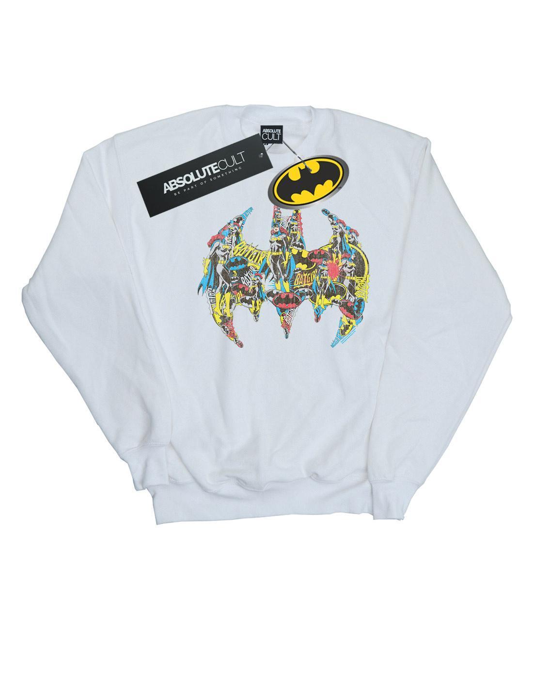 DC Comics Mens Batman Batgirl Logo Collage Sweatshirt (White) (XXL)